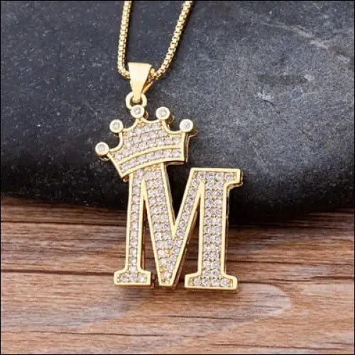 New Luxury Copper Zircon A-Z Crown Alphabet Pendant Chain