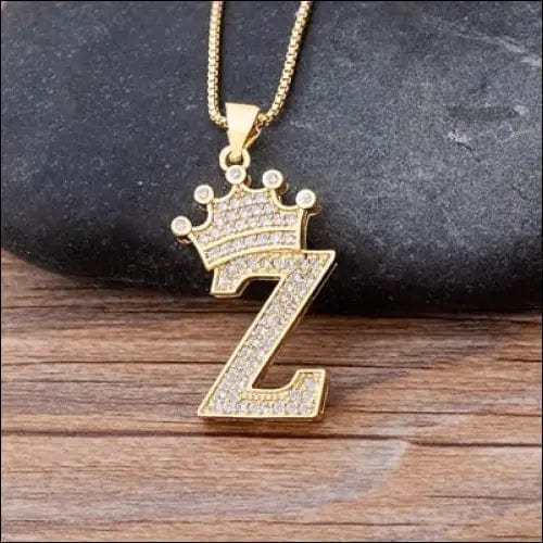 New Luxury Copper Zircon A-Z Crown Alphabet Pendant Chain