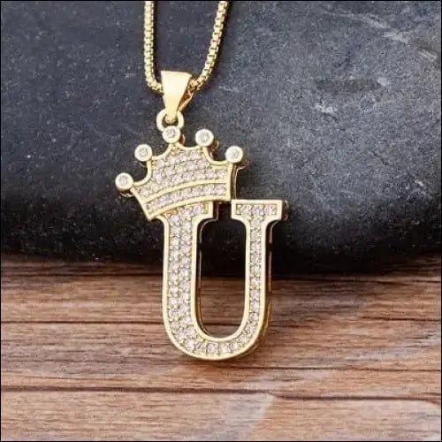 New Luxury Copper Zircon A-Z Crown Alphabet Pendant Chain