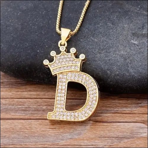 New Luxury Copper Zircon A-Z Crown Alphabet Pendant Chain