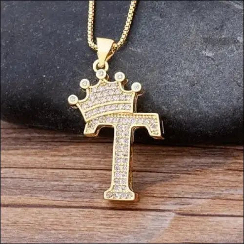 New Luxury Copper Zircon A-Z Crown Alphabet Pendant Chain