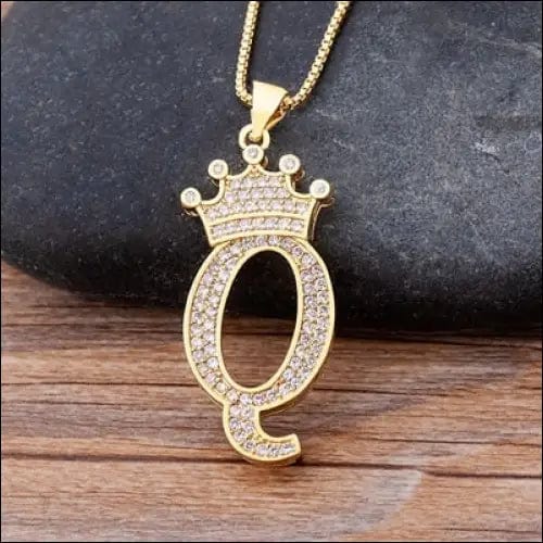 New Luxury Copper Zircon A-Z Crown Alphabet Pendant Chain