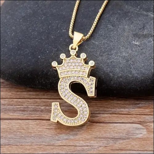 New Luxury Copper Zircon A-Z Crown Alphabet Pendant Chain