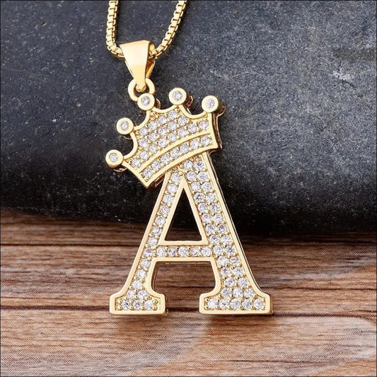 New Luxury Copper Zircon A-Z Crown Alphabet Pendant Chain