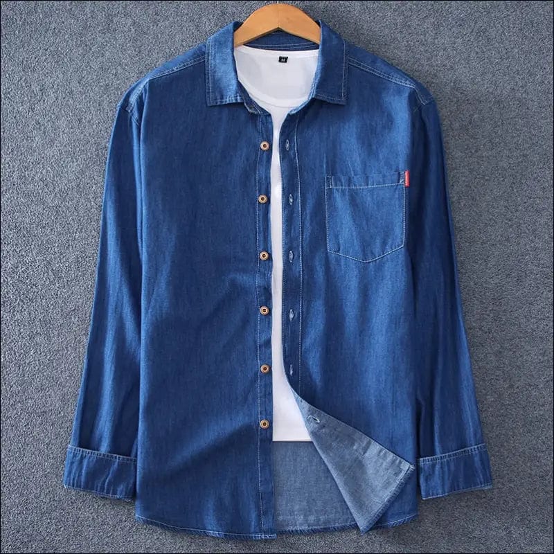 New Summer High Quality Men Cotton Light Blue Denim Shirts