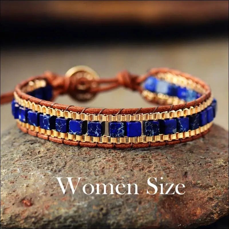 New Women Wrap Bracelets Turquise Stones Gold Chain Woven