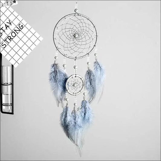 Original silver gray dream catcher 2 ring Indian feather