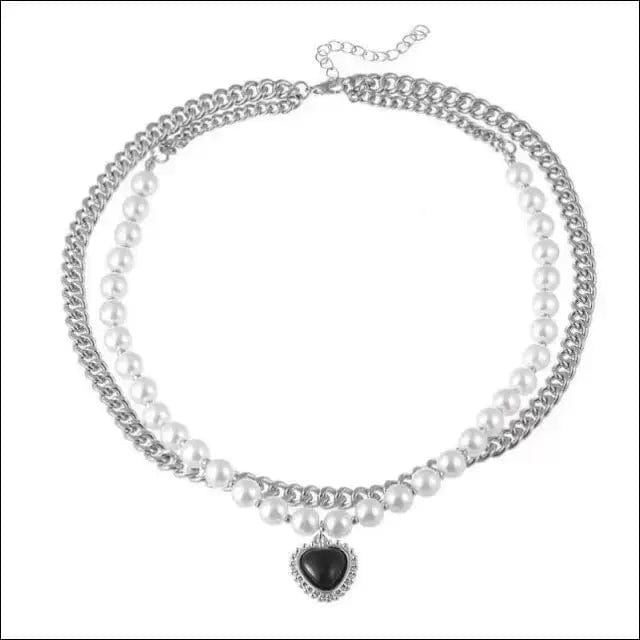 Pearl Chain Heart-Shaped Pendant Necklace -
