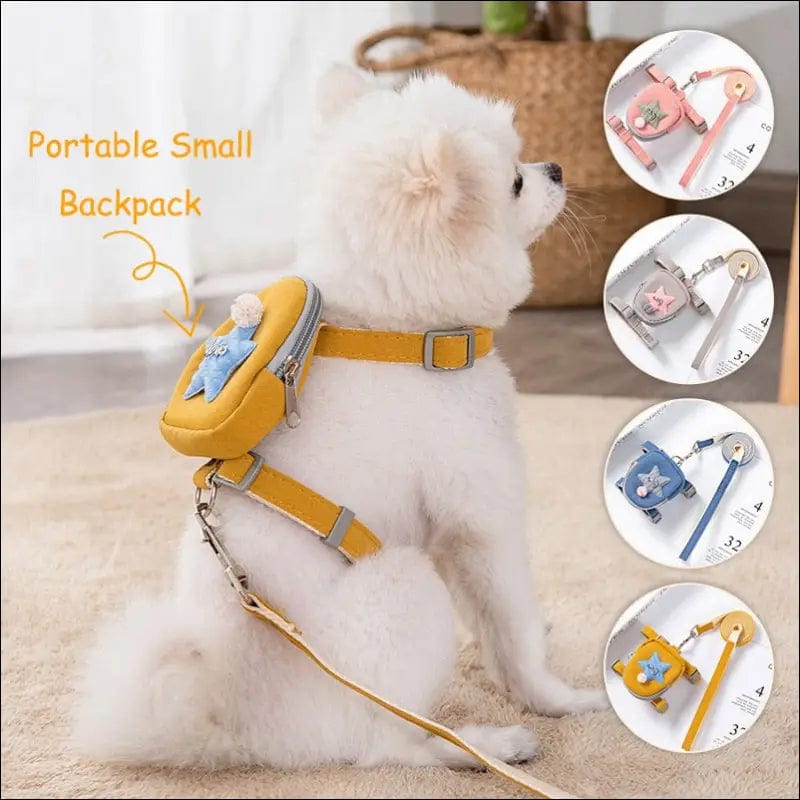 Pet Cute Dog Cat Harness with backpack Medium small Lead