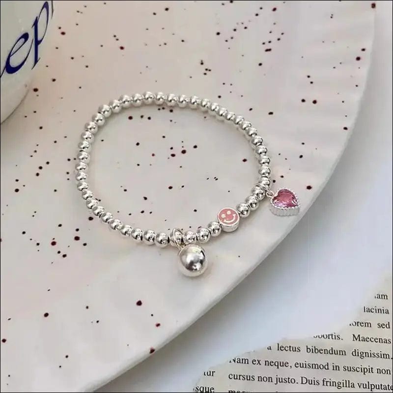 Pink Love Beaded Bracelet Female Simple Cute Sweet Light