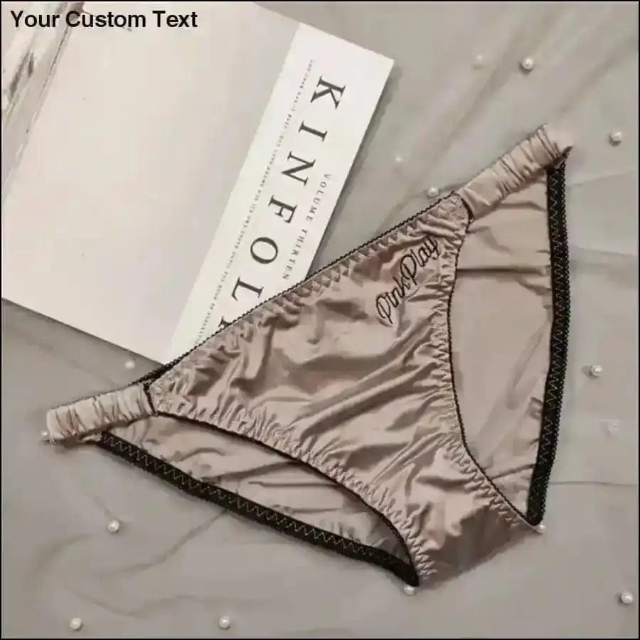 ’Pink Play’ Satin Lined Panties Underwear - beige / M -