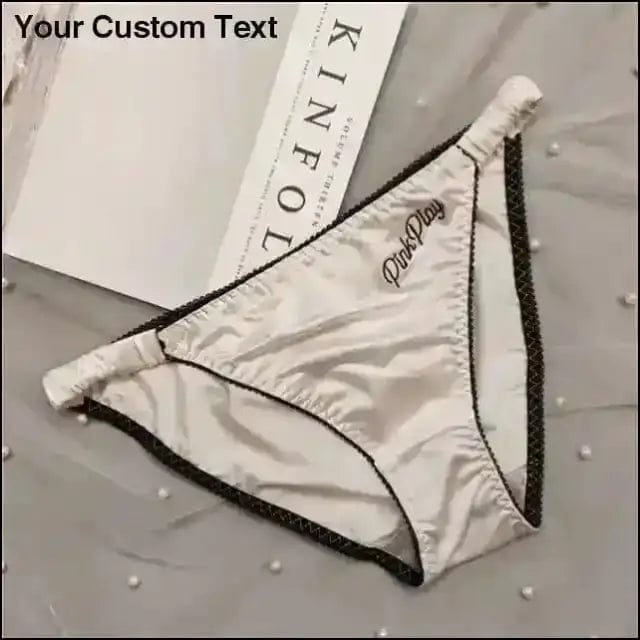 ’Pink Play’ Satin Lined Panties Underwear - white / M -