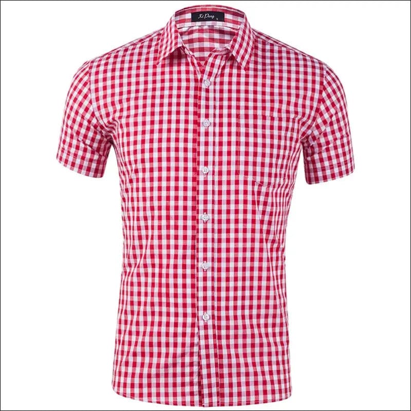 Plaid Men’s Casual Shirts Summer Short Sleeve Cotton Fabric