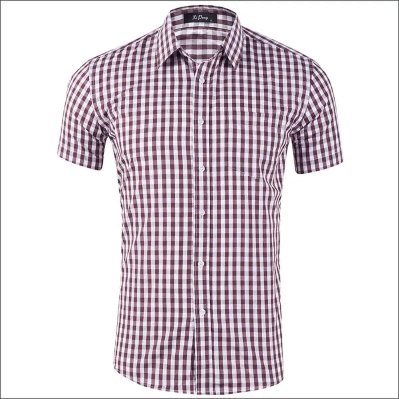 Plaid Men’s Casual Shirts Summer Short Sleeve Cotton Fabric