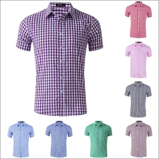 Plaid Men’s Casual Shirts Summer Short Sleeve Cotton Fabric