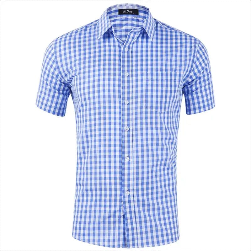 Plaid Men’s Casual Shirts Summer Short Sleeve Cotton Fabric