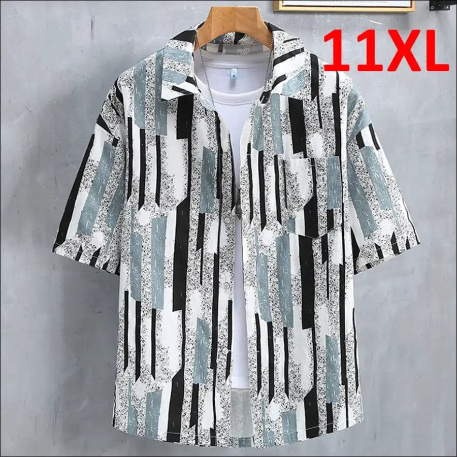 Plus Size 10XL 11XL Shirts Men Summer Short Sleeve Shirt Hip