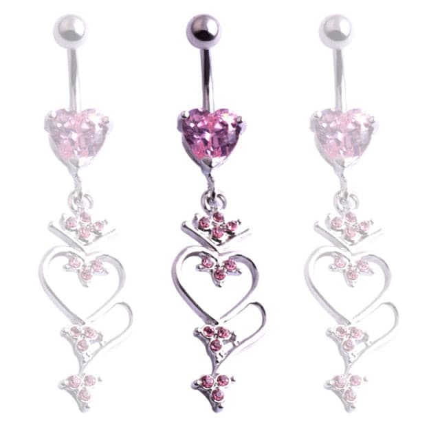 Y2K Pink Crystal Heart Navel Long Belly Button Ring