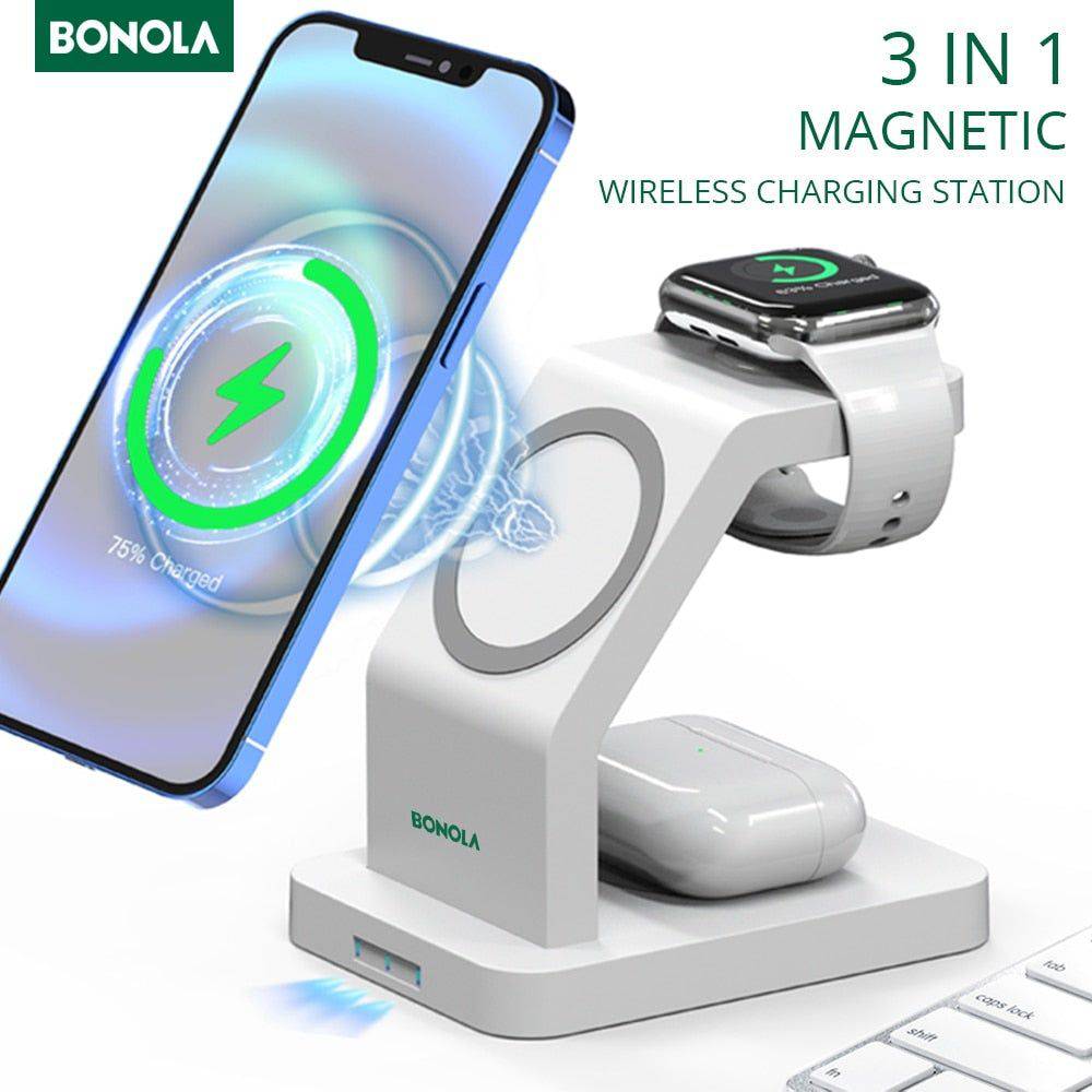 Smartphone fast charging, magnetic holder 3 in 1 wireless charging