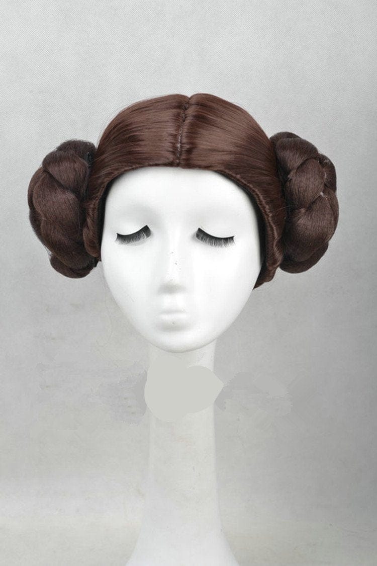 Star Wars Princess Leia Organa Solo Wig Short Brown Costume Hair With Two Buns Cosplay