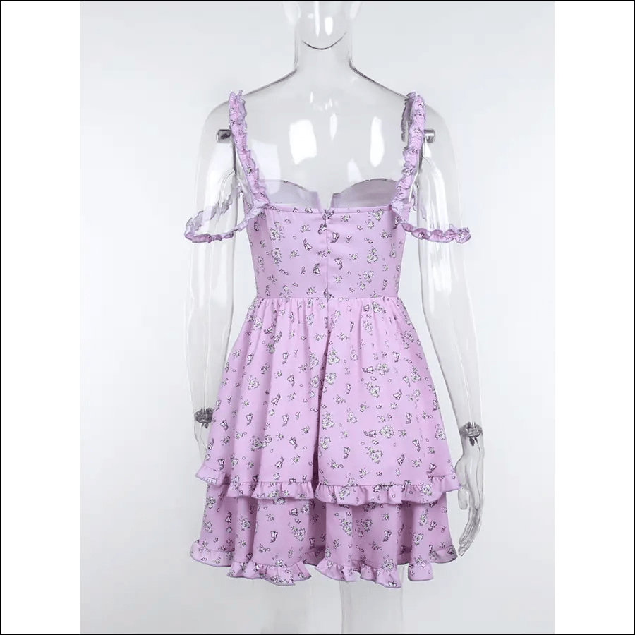 Purple Floral Off Shoulder Dress - 42361830-light-purple-s