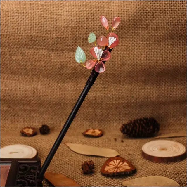 QFDIAN Vintage Wood Flower Hairpin For Women Antique Hair