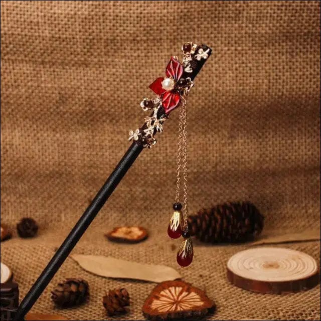QFDIAN Vintage Wood Flower Hairpin For Women Antique Hair