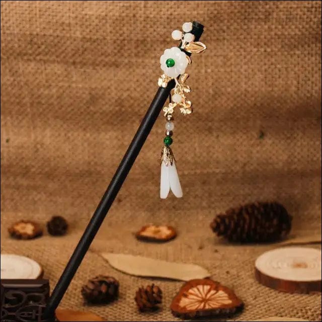 QFDIAN Vintage Wood Flower Hairpin For Women Antique Hair