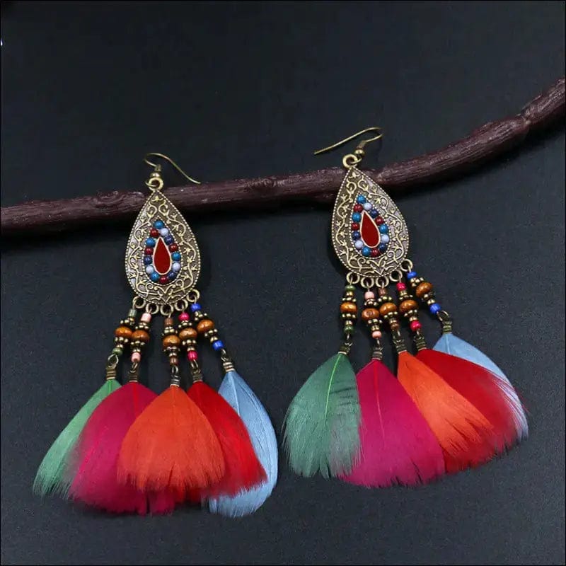 Retro fashion feather stream Supo earrings female handmade