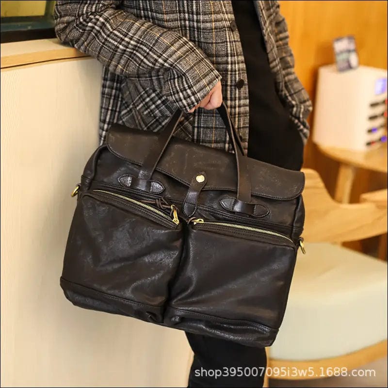 Retro high-grade leather men’s handbag multi-function