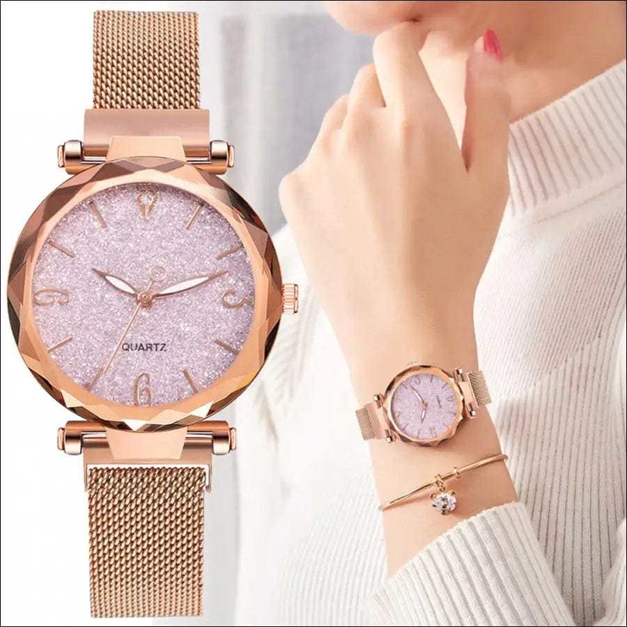 Rose Gold Women Watch 2021 Top Brand Luxury Magnetic Starry