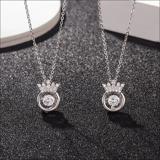 S925 Sterling Silver Crown Mirror Necklace Batting Heart