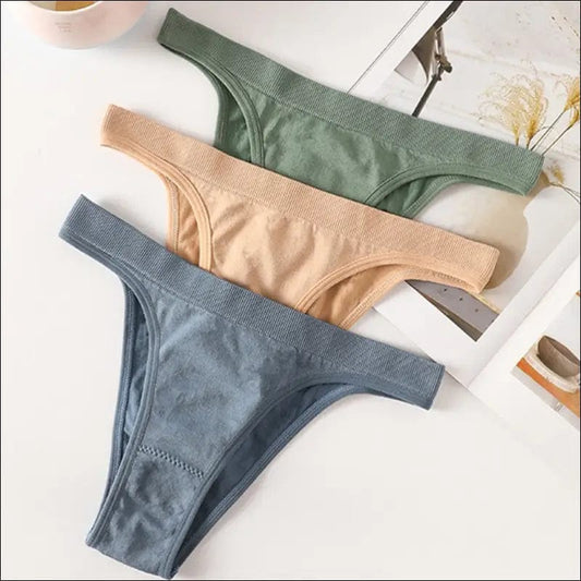 Seamless Solid Thong Panties - 85962417-khaki-m BROKER SHOP