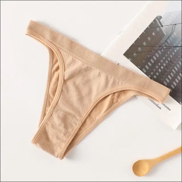 Seamless Solid Thong Panties - beige / M - 85962417-beige-m