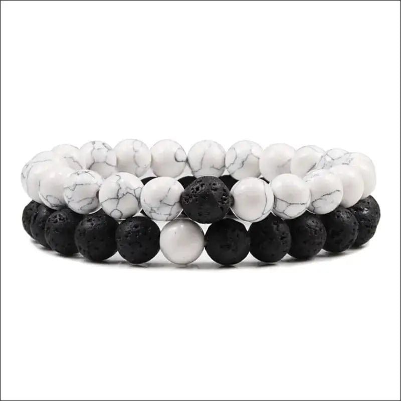 Set Bracelet Couples Distance Black White Natural Lava Stone