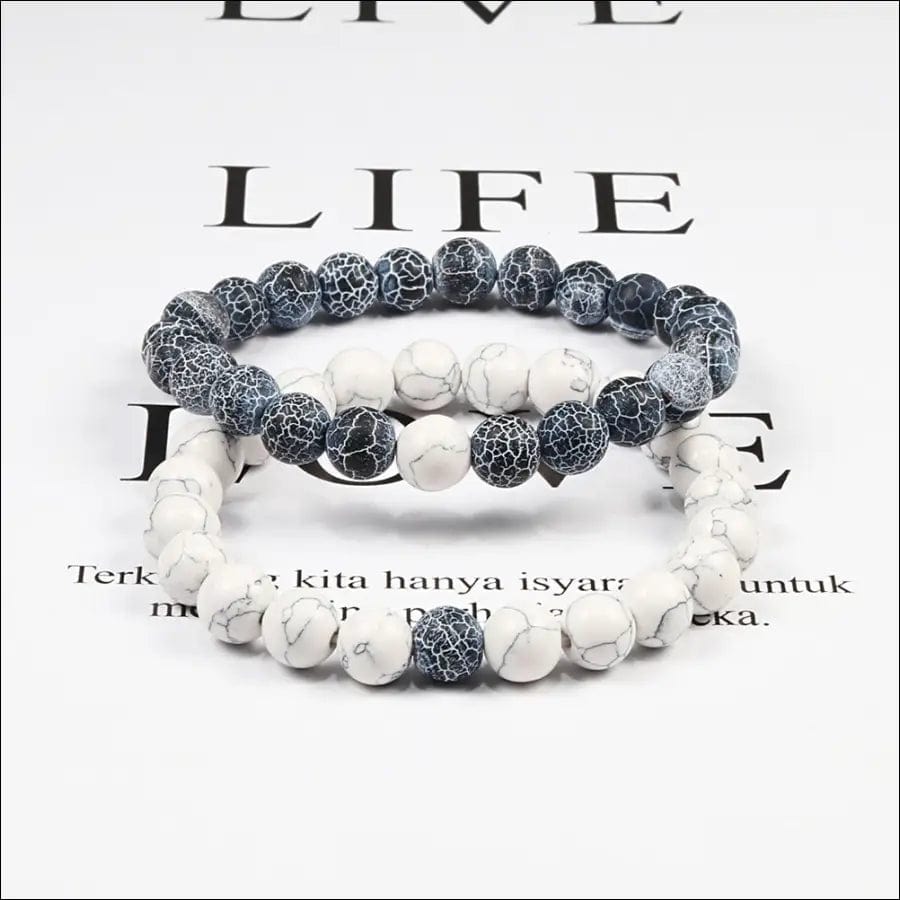 Set Bracelet Couples Distance Black White Natural Lava Stone
