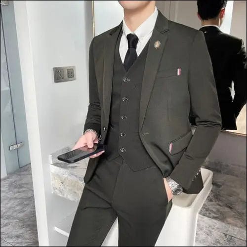 Sharp Man - Three-Piece Suit - Army Green / Asian S is Eur