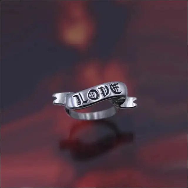 Silver Gothic Punk Graphic Rings - 7 / love -