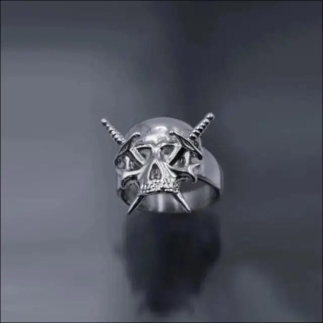 Silver Gothic Punk Graphic Rings - 7 / skull swords -