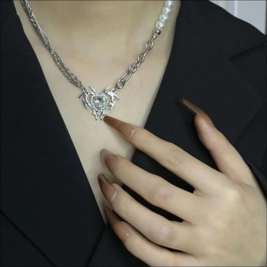 Silver Heart Thorns Necklace - 48409067-silver BROKER SHOP