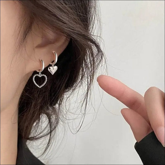 Silver Solid Shape Heart Hoop Earrings -