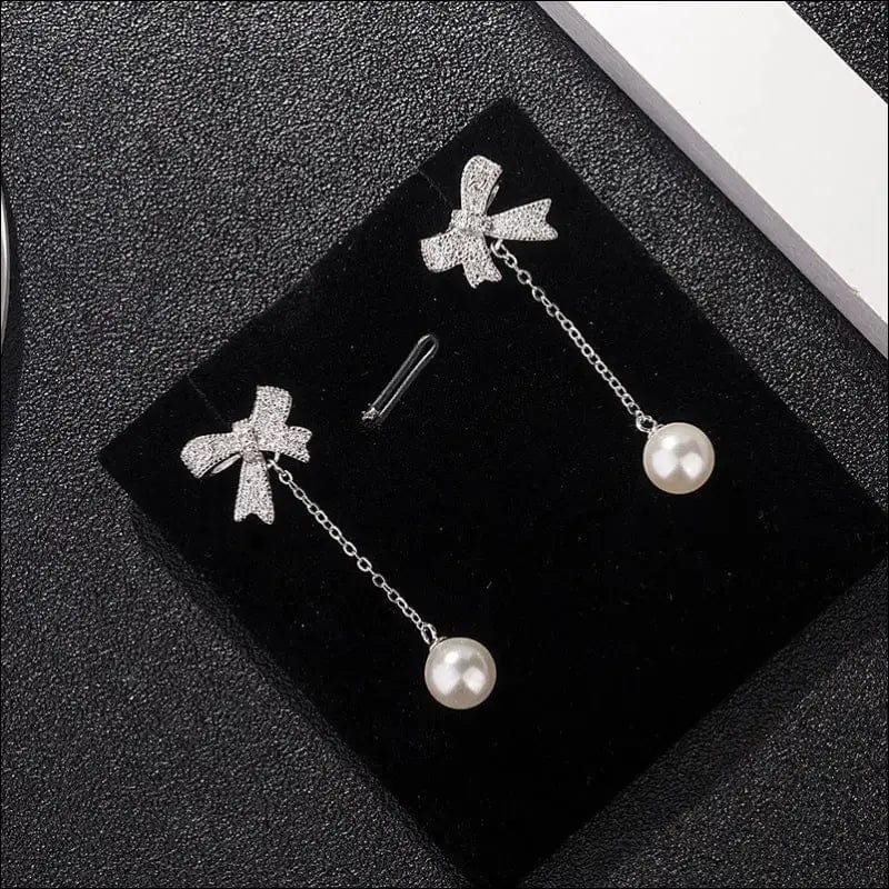 South Korea sweet cute S925 sterling silver bow pearl