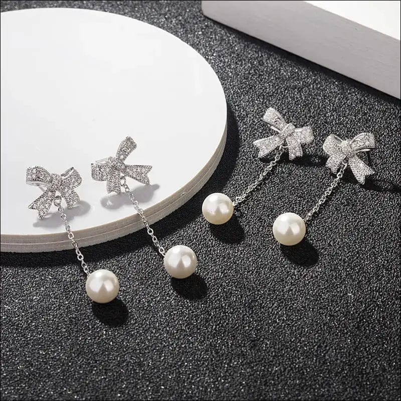 South Korea sweet cute S925 sterling silver bow pearl