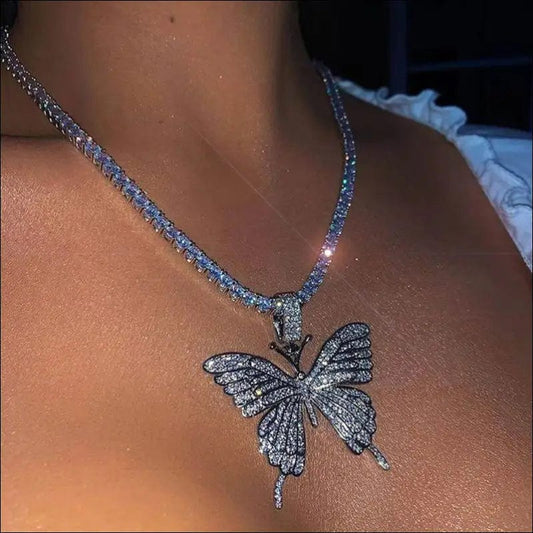 Sparking Fully Iced Out Crystal Pave Butterfly Pendant Cubic
