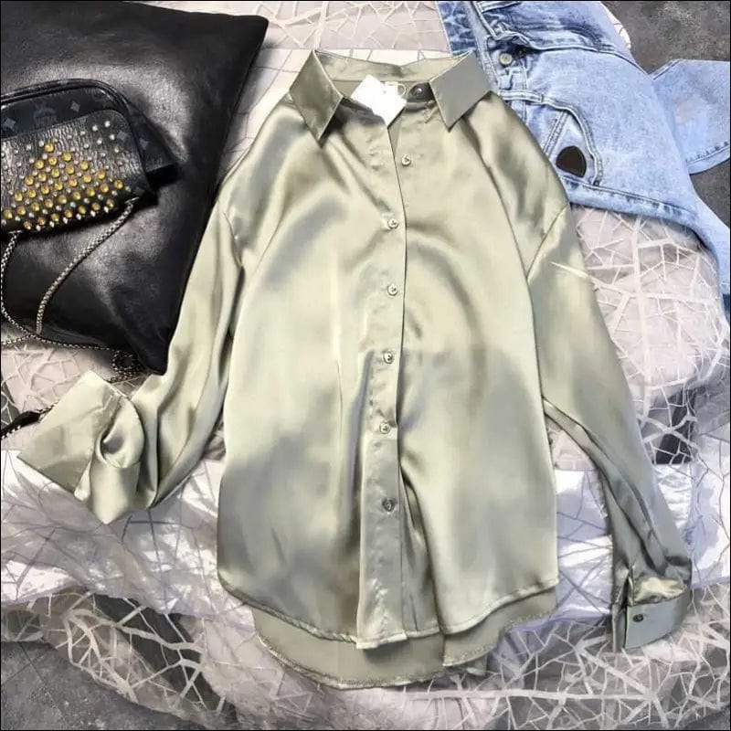Spring 2021 Womens Clothing Silk Shirt Vintage - Green / S -