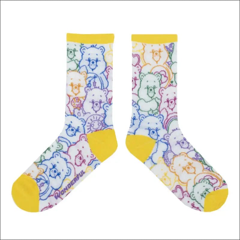 Spring and summer love purple yellow bear cotton socks wood