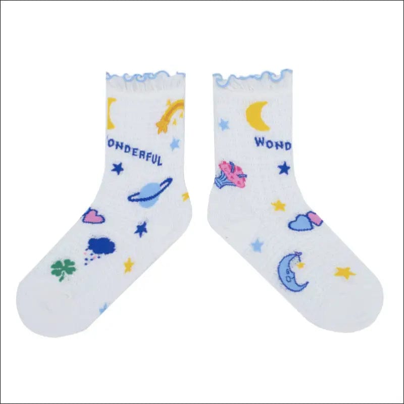 Spring and summer love purple yellow bear cotton socks wood