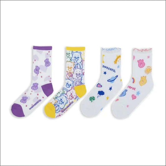 Spring and summer love purple yellow bear cotton socks wood