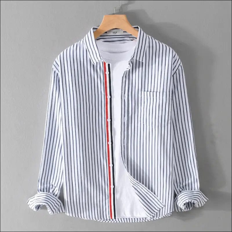 Spring Autumn Men’s Clothes Striped Lapel Casual Loose