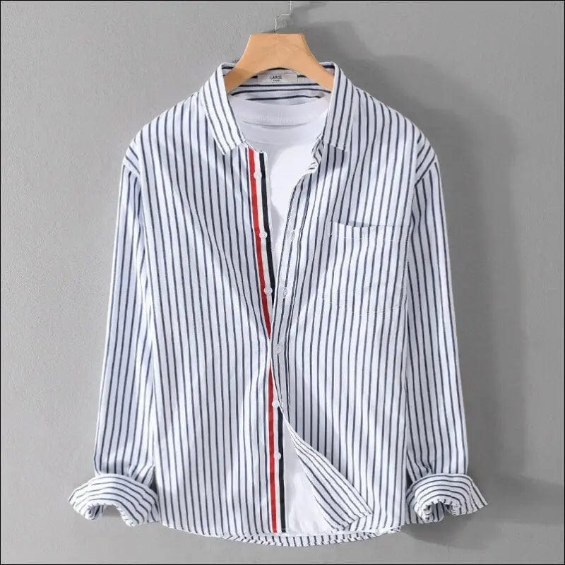 Spring Autumn Men’s Clothes Striped Lapel Casual Loose